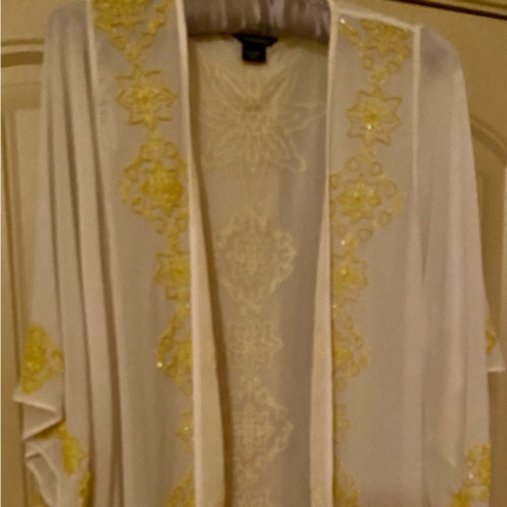 Marciano white with yellow beaded sheer beach cover up Extra small medium
